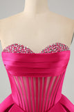 Sød Fuchsia A Line Sweetheart Corset Homecoming Kjole med perler