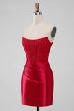 Sparky Red Strapless Bodycon Kort Cocktailkjole med blonder