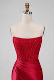 Sparky Red Strapless Bodycon Kort Cocktailkjole med blonder