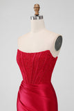 Sparky Red Strapless Bodycon Kort Cocktailkjole med blonder