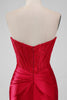 Indlæs billede til gallerivisning Sparky Red Strapless Bodycon Kort Homecoing Kjole med blonder