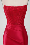 Sparky Red Strapless Bodycon Kort Cocktailkjole med blonder