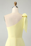 A Line One Shoulder Yellow Long Wedding Guest Dress med slids