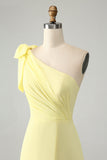 A Line One Shoulder Yellow Long Wedding Guest Dress med slids