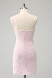 Glitter pink One Shoulder Tight Homecoming Dress med pailletter