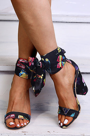Abrikos farverige chunky høje hæle sandaler med bånd