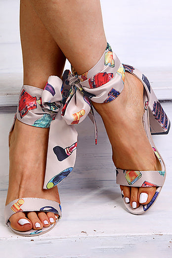 Abrikos farverige chunky høje hæle sandaler med bånd