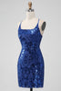 Indlæs billede til gallerivisning Royal Blue Bodycon pailletter kort homecoming kjole med snørebånd tilbage