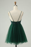 Glitter mørkegrøn A-line Beaded applikationer Tulle Homecoming kjole