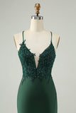 Glitter mørkegrøn stram V-hals Beaded Homecoming kjole