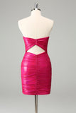 Fuchsia Bodycon Sweetheart Nøglehul Kort Cocktailkjole