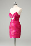 Fuchsia Bodycon Sweetheart Nøglehul Kort Cocktailkjole