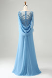 Saprkly Blue Mermaid Beaded Appliques Brudens mor kjole med sjal