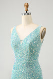 Sparkly Sage Bodycon V Neck Pailletter Kort Homecoming Kjole med kvast