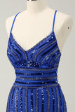 Sparkly Royal Blue Tight Sequined Spaghetti Straps Cocktailkjole