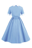 Blå Peter Pan krave To stykker Midi vintage 1950'erne kjole med knapper