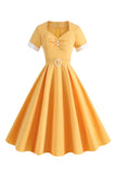 Blå A Line Vintage 1950'er kjole med bælte