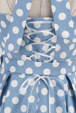 En linje blå prikker vintage 1950'erne kjole med bælte