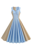 Blå ærmeløs A Line Vintage 1950'er kjole