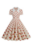 Retro stil røde prikker vintage swing kjole med cap ærmer
