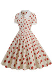 Retro stil røde prikker vintage swing kjole med cap ærmer