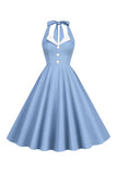 Halter gul A-line plisseret vintage kjole