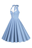 Halter gul A-line plisseret vintage kjole