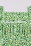 En Line Square Neck Green Vintage Kjole med lange ærmer