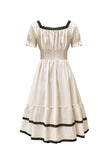 Abrikos A-Line firkantet hals vintage kjole med korte ærmer