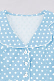 Blå revers hals Polka Dots vintage kjole med korte ærmer