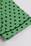 Grøn revers hals Polka Dots vintage kjole med korte ærmer