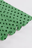 Grøn revers hals Polka Dots vintage kjole med korte ærmer