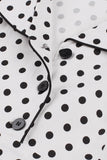 Hvid revers hals Polka Dots vintage kjole med korte ærmer