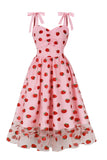 A-Line Pink Pin Up Vintage Kjole med jordbærtryk