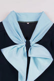 A-Line Navy Retro Button Up Vintage Kjole med korte ærmer