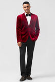 Burgundy Notched Revers Velour Enkeltradet Mænds Blazer