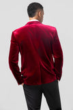 Burgundy Notched Revers Velour Enkeltradet Mænds Blazer