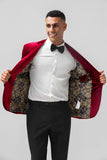 Burgundy Notched Revers Velour Enkeltradet Mænds Blazer