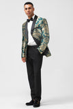 Mørkegrøn Jacquard Mænds Prom Blazer med sjal revers