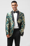 Mørkegrøn Jacquard Mænds Prom Blazer med sjal revers