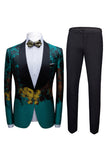 Peacock Green 2 stk Jacquard sjal revers mænds dragter