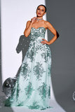 Sparkly Green A Line Sweetheart Long Prom Kjole