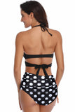 Sort og hvid Polka Dots Halter Criss Cross To stykker Bikini badedragt