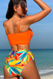 Orange Beach Ferie Tropisk Plant Print Front Knot Bikini Sæt