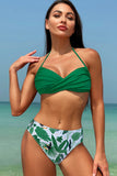 Tropisk Push Up Højtaljet Print Todelt Bikini Badedragt