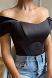 Sort Off the Shoulder Satin Korset Bustier Top