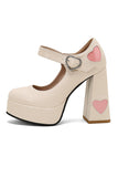 Sort PU læder Platform Block Heel Mary Jean sko