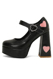 Sort PU læder Platform Block Heel Mary Jean sko