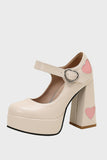 Sort PU læder Platform Block Heel Mary Jean sko