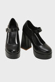 Sort PU læder Platform Block Heel Mary Jean sko